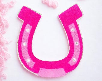 Hufeisen Chenille Applikation rosa Applikation Aufnäher Groß
