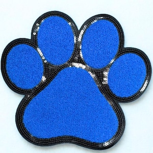 Paw Blue Chenille Sequin Bulldog Bobcat Cougar Wolf Panther Large Applique