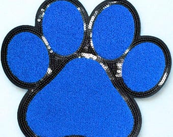 Tatzen Blau Chenille Sequin Bulldog Bobcat Cougar Wolf Panther Große Applikation