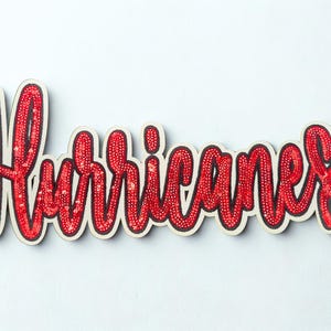 Hurricanes Applique Sequin Red Script Patch