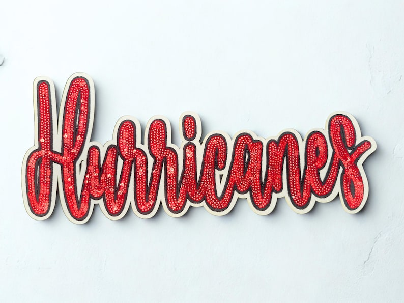 Hurricanes Applique Sequin Red Script Patch image 1