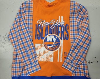 New York Islanders Upcycled T-Shirt mit kariertem Ärmel