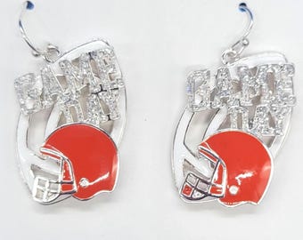 Football Helm Kristall Spieltag Ohrringe Orange