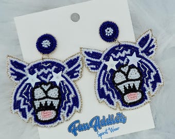 Wildcat Wolfpack Wolf Spieltag Blau und Weiß Rocailles Perlen Ohrringe