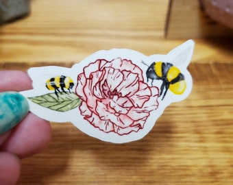 Abeille et fleur | Die Cut Sticker | Fleurs | Insectes