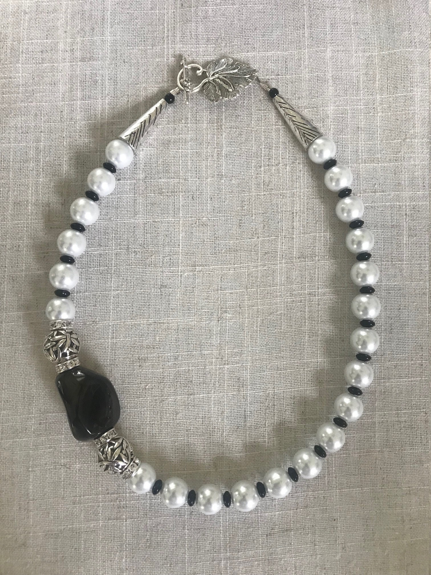 Pearl \u0026 Black Onyx Necklace | Etsy