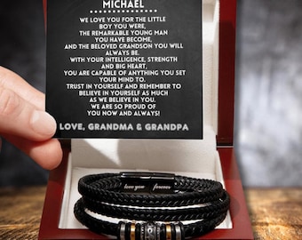 Grandson Gift, From Grandparents, Gift for Teen Grand Son, Grandson 18th Birthday Gift, To Grandson Bracelet, Message to Grandson, Keepsake