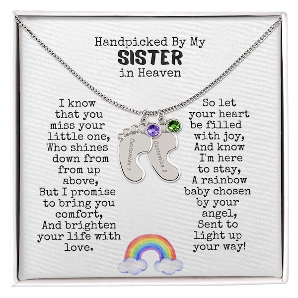 Rainbow Baby Gift for Mom, Handpicked for Earth By My Sister in Heaven, Rainbow Baby Poem, Rainbow Baby Necklace, After the Storm, BF11