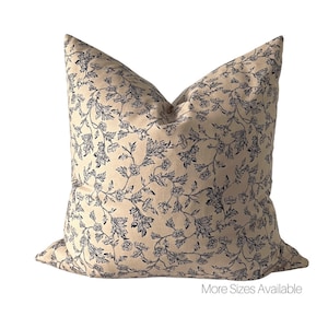 LYSE || Vintage Floral Print Pillow Cover | Blue + Beige Pillow | Modern Farmhouse | Boho Pillow | Marigold Interiors