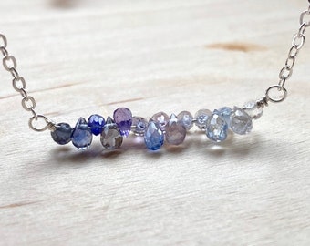 Blue sapphire necklace, gemstone necklace for woman, original necklace blue sapphire drops