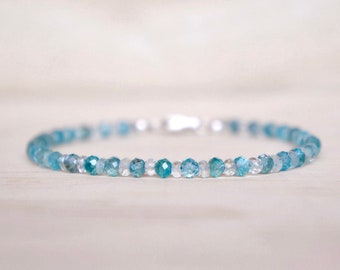 Apatite and aquamarine natural stone bracelet, gemstone jewelry and unisex fine stones ideal for birthday gift