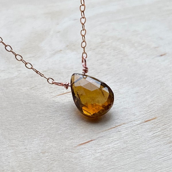 Collier personnalisable en pierre précieuse fin et délicat, tourmaline jaune ambre et chaîne en argent 925 ou gold filled 14K pour femme