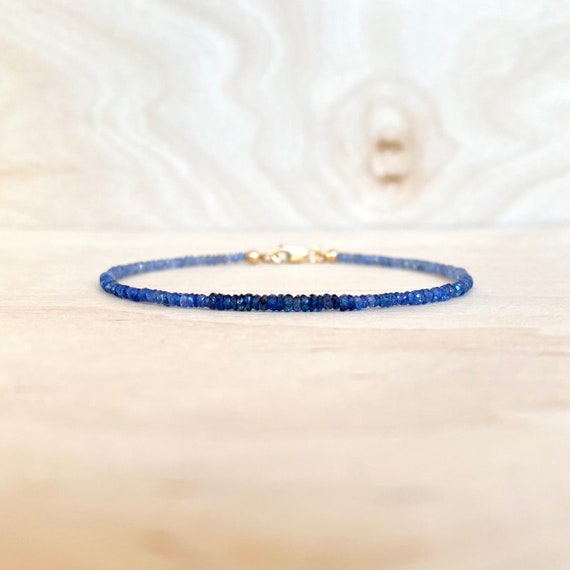Bracelet en pierres précieuses, bracelet dégradé de saphirs bleus véritables, pierre de naissance septembre, bracelet or ou argent 925