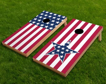 Patriotic Cornhole Wraps – Stars & Stripes Design – 4th of July America – USA Vinyl Decals – Weatherproof Cornhole Skins Set