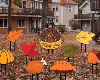 Happy Fall Yard Décor | Thanksgiving Decorations | Cutout Yard Signs | Turkey, Pumpkin, Pie | Autumn Lawn Décor | Cute Thanksgiving Outdoor
