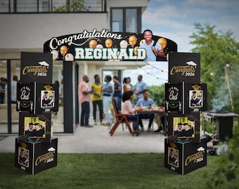 Custom Graduation Cube Tower with Arch - Personalized Party Decor Centerpiece Display