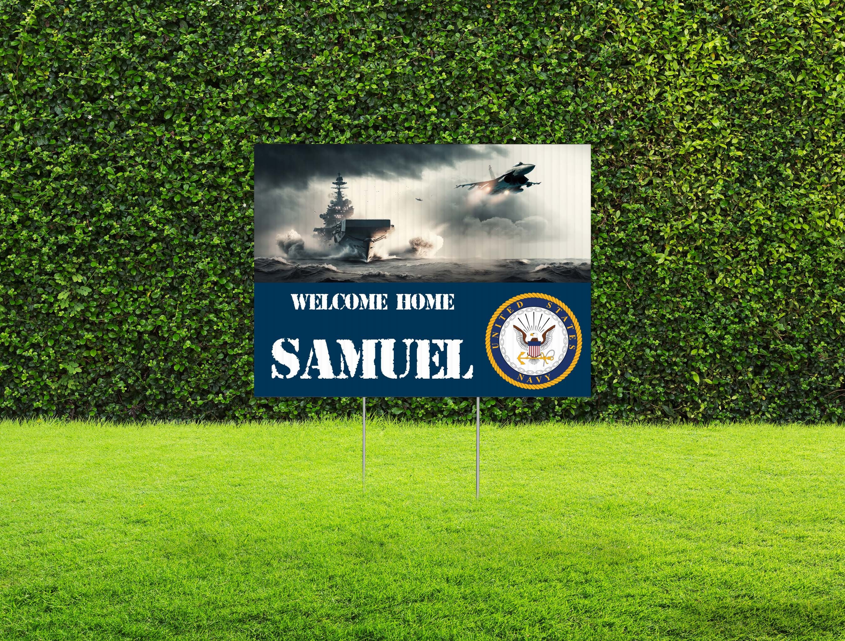 Navy Yard Sign | Military Homecoming | Welcome Home | Personalized Lawn Sign | Customizable | Includes Stakes