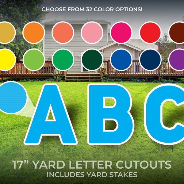 Custom Letter Yard Sign Cutouts | Party/Event Yard Décor | Personalized Yard Letters | 17" Lawn Letters with Stakes