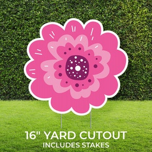 Pink Flower Yard Sign Cutout | Birthday Party, It's A Girl, Summer Décor | Build Your Own Yard Cutout Set Customizable | Includes Stakes