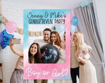 Personalized Gender Reveal Photo Booth Frame: 24x36 Party Prop for Baby Shower Announcement