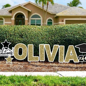 2026 Graduation Yard Sign: Personalized Name, SIMULATED Glitter Lawn Letters