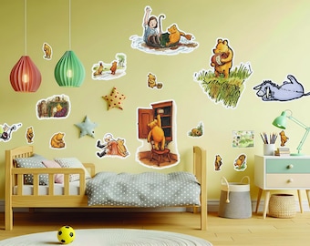Vintage Winnie-the-Pooh Fabric Wall Decals Classic 1926 Storybook Nursery Art Removable Stickers Baby Shower Gift