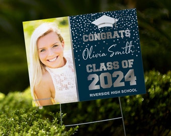 Custom Graduation Yard Sign With Photo | Double-Sided | Personalized Congrats Grad | Customizable Graduation 2024 | 24"x 18"