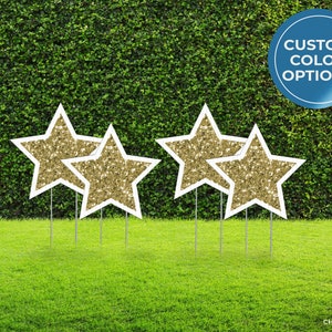 Custom Star Yard Sign Cutouts - Glitter Party Lawn Decor (Set of 4, 9&quot;)