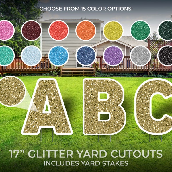 Custom Glitter Letter Yard Sign Cutouts | Party / Event Yard Décor | Personalized Lawn Letters | Yard Card | 17" Lawn Letters with Stakes