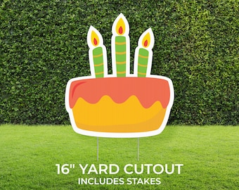 Cake Yard Sign Cutout | Happy Birthday Yard Décor | Personalized Sign | Honk It's Your Birthday | Customizable Yard Set | Includes Stakes