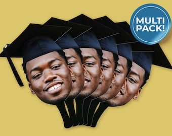 Custom Graduation Handheld Fan Face With Grad Cap | Congrats Grad | Head Cutout on Stick | Graduation 2024 | Multiple Sizes | Multi-Pack