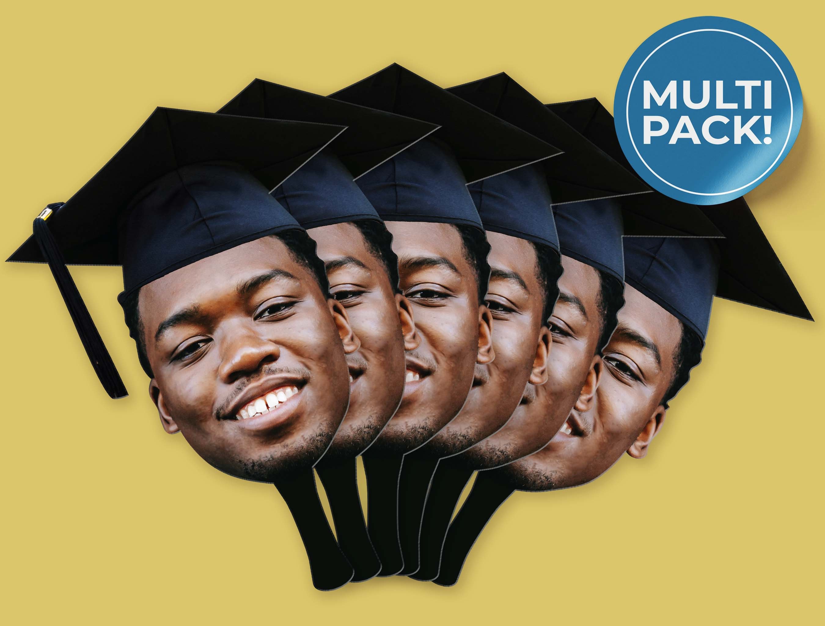 Custom Graduation Face Fan with Grad Cap - Congrats Grad (Multi-Pack)