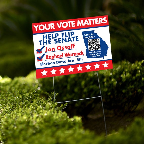 Your Vote Matters QR Code Yard Sign | Quick Turnaround | GA Voter Registration QR Code | Runoff Senate | Scan to Register | Georgia | 24x18