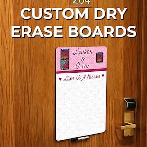 Custom Dry Erase Board – Personalized PVC Whiteboard Door Sign with QR Codes, Roommate Message Board, College Dorm Decor