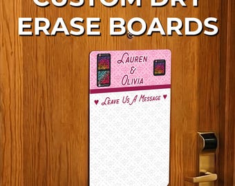 Custom Dry Erase Board – Personalized PVC Whiteboard Door Sign with QR Codes, Roommate Message Board, College Dorm Decor