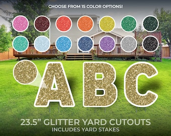 Custom Glitter Letter Yard Sign Cutouts | Party / Event Yard Décor | Personalized Lawn Letters | Yard Card | 23.5" Lawn Letters with Stakes