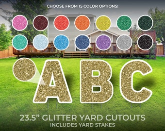 Custom Glitter Letter Yard Sign Cutouts | Party / Event Yard Décor | Personalized Lawn Letters | Yard Card | 23.5" Lawn Letters with Stakes