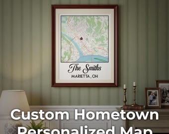 Custom Hometown Map Wall Art, Personalized City Print, Family Name Decor, Canvas or Poster Print, Housewarming Gift