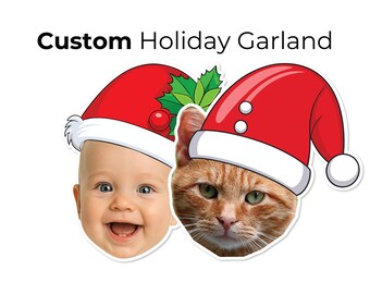 Custom Holiday Face Santa Garland & Fan Decorations: Personalized Photo Party Cutouts
