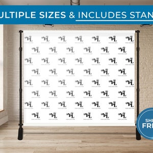 Stand Included Custom Step and Repeat Banner | Business Logo Backdrop | Personalized Birthday, Wedding, Party Event Backdrop | Full Color