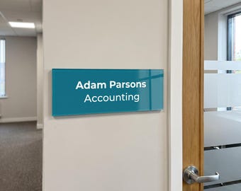Custom Printed Acrylic Office Sign | Personalized Business Door Sign | Reception Desk Plaque | Colored Acrylic Name Plate | Office Decor