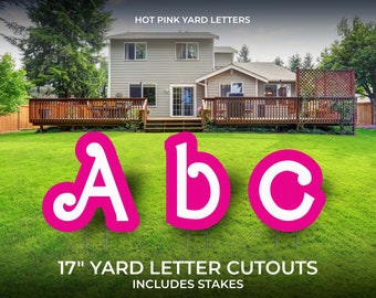 Custom Hot Pink Letter Yard Sign Cutouts | Party/Event Yard Décor | Personalized Yard Letters | 17" Lawn Letters with Stakes