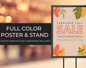 60" Floor Standing Poster Stand: Double-Sided 22x28" PVC Graphics