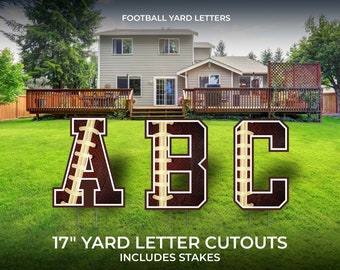 Custom Football Letter Yard Sign Cutouts | Graduation/Party/Event Yard Décor | Personalized Yard Letters | 17" Lawn Letters with Stakes