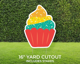 Cupcake Yard Sign Cutout | Happy Birthday Yard Décor | Lawn Sign | Honk It's Your Birthday | Customizable Yard Set | Includes Stakes