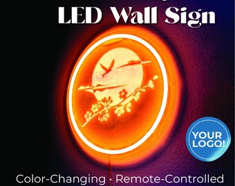 Custom LED Acrylic Wall Sign - Personalized Business Logo Display - Color-Changing Ring Light - USB Powered Engraved