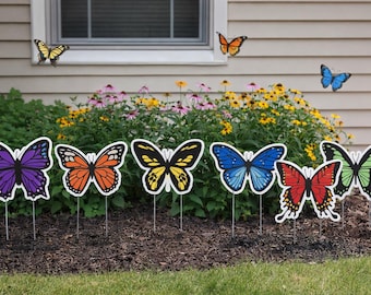 Colorful Butterfly Yard Signs | 10 Pack Garden Decorations | Outdoor Coroplast Lawn Decor | Stakes Included