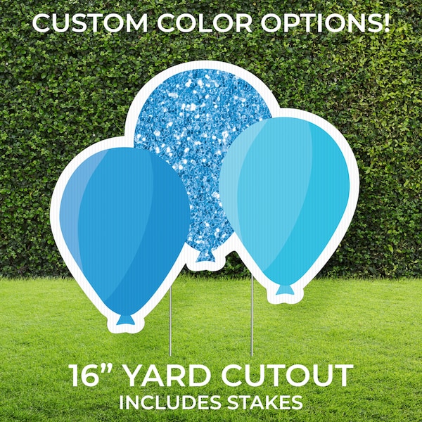 Glitter Balloons Yard Sign Cutout | Custom Yard Décor | Lawn Sign | Birthday, Graduation, Party | Customizable Yard Set | Includes Stakes