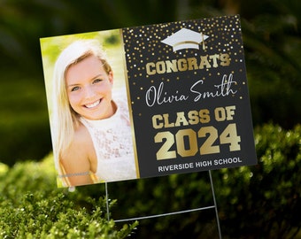 Custom Graduation Yard Sign With Photo | Double-Sided | Personalized Congrats Grad | Customizable Graduation 2024 | 24x18