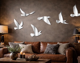 Modern Acrylic Flying Bird Wall Decor Set - 6 Pieces Elegant Interior Art Sculpture